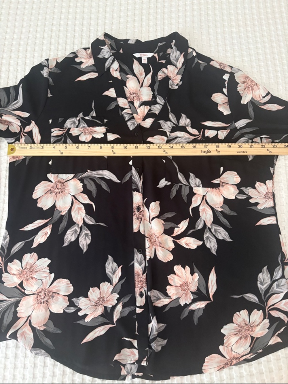 Candie's Lightweight Office Black Light Pink Floral Front Top Pockets Top SX XXL - Picture 5 of 6
